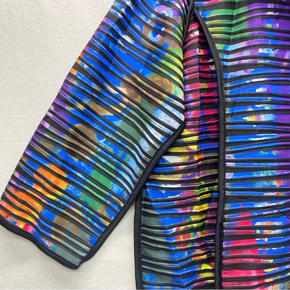 Ali Miles Womens XL 3/4 Sleeve Jacket Wearable Art Multicolor W/ Black Stripes - Picture 6 of 14